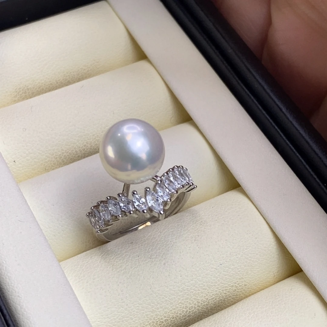 银S925镶嵌淡水珍珠戒指特价微瑕