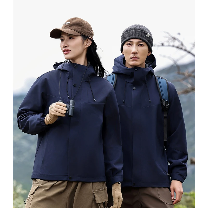 拼色超柔可拆卸三合一冲锋衣工服可印字刺绣logo防水加绒保暖外套