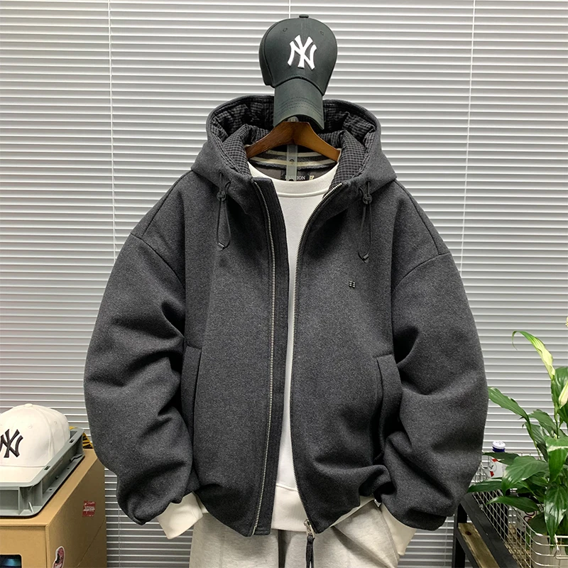 冬季新款连帽白鸭绒羽绒服男加厚保暖潮牌休闲呢子高级感羽绒外套