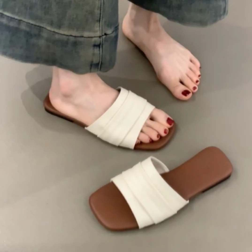 WL-1109-56慵懒风复古凉拖鞋2025年韩国chic休闲一字拖鞋休闲拖