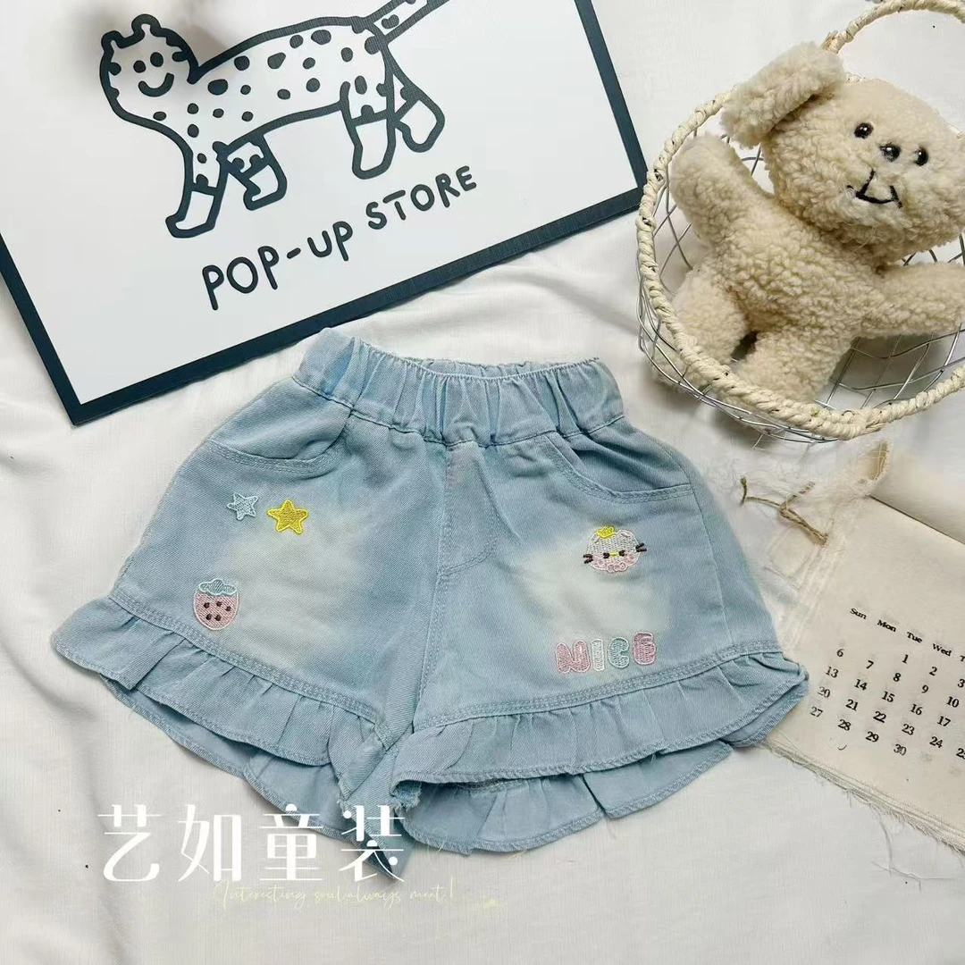 番茄家*【气质拿捏】夏季上新韩系木耳边卡通牛仔短裤D-W833