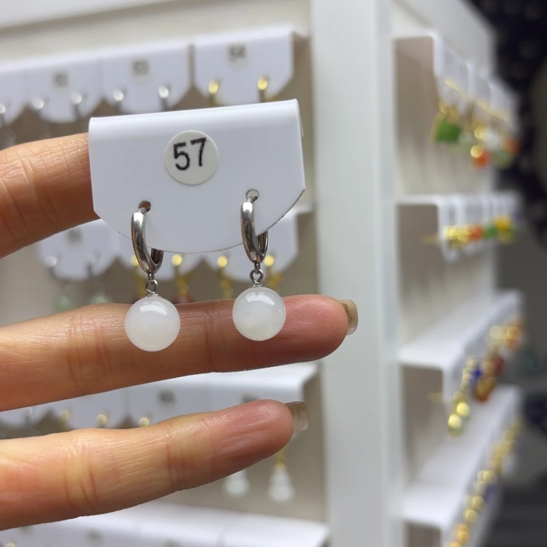 和田玉银S925镶嵌耳饰