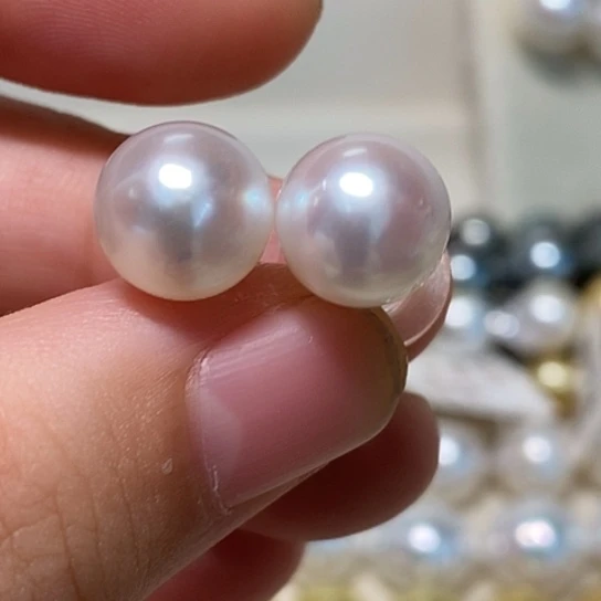 海水珍珠耳饰银S925镶嵌10-11
