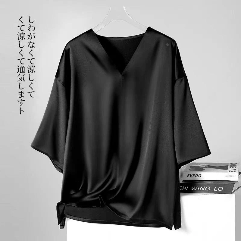 特大码300斤慵懒风醋酸缎面短袖t恤男2025夏季高级感垂坠半袖上衣