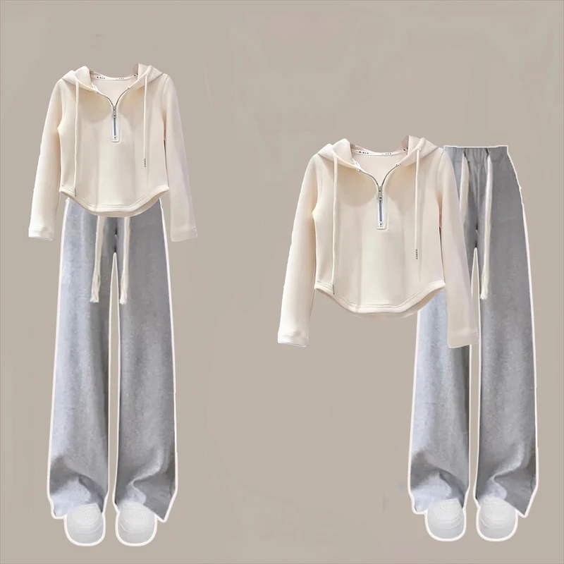 学院风秋装套装运动女学生女童时尚长袖连帽卫衣+阔腿裤两件套