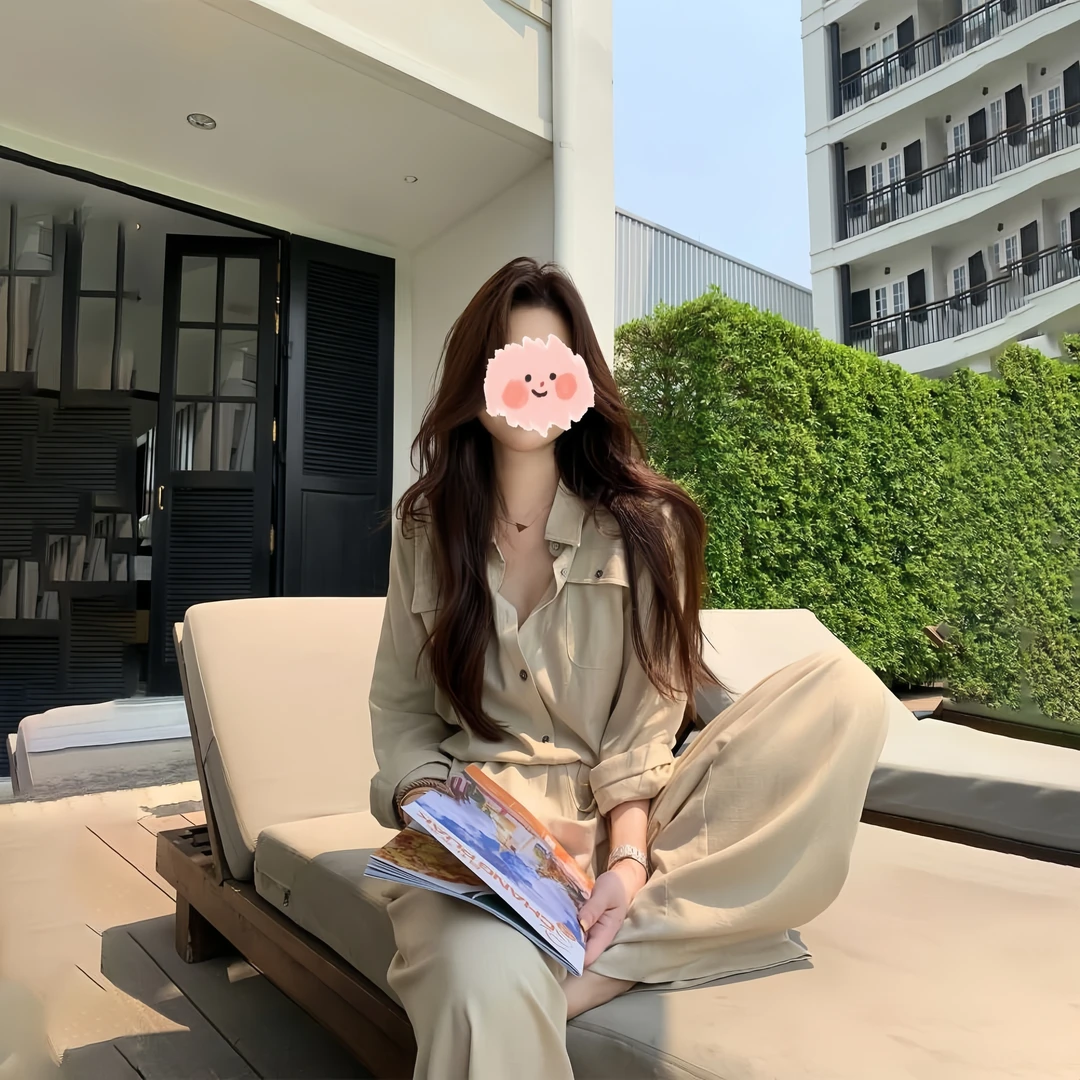 老钱风慵懒长袖亚麻衬衫女春夏显瘦阔腿裤套装宽松百搭