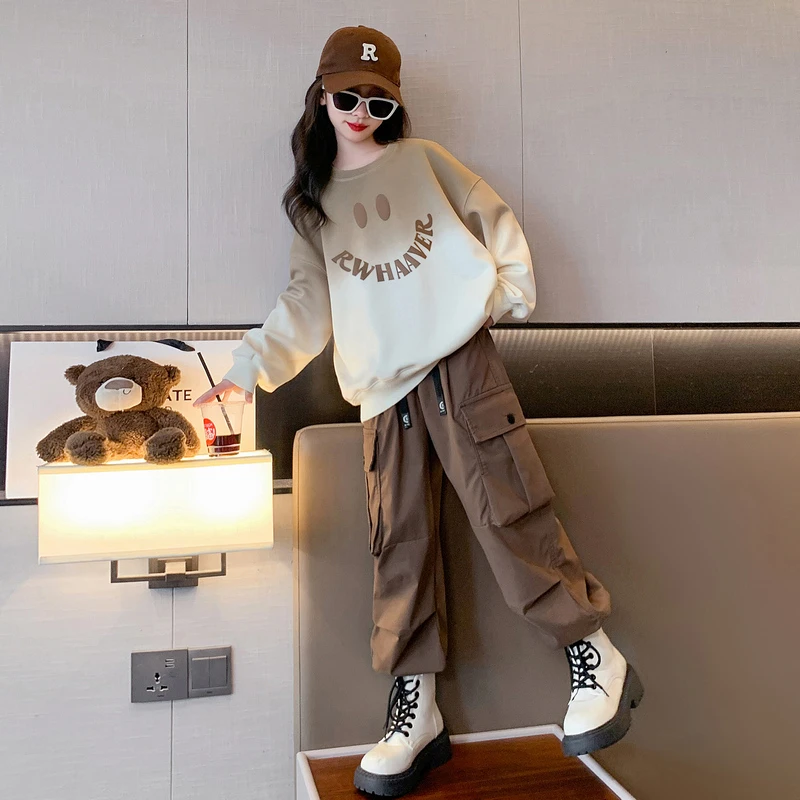 女童春装套装2025新款洋气时髦女大童卫衣儿童工装裤春秋季两件套