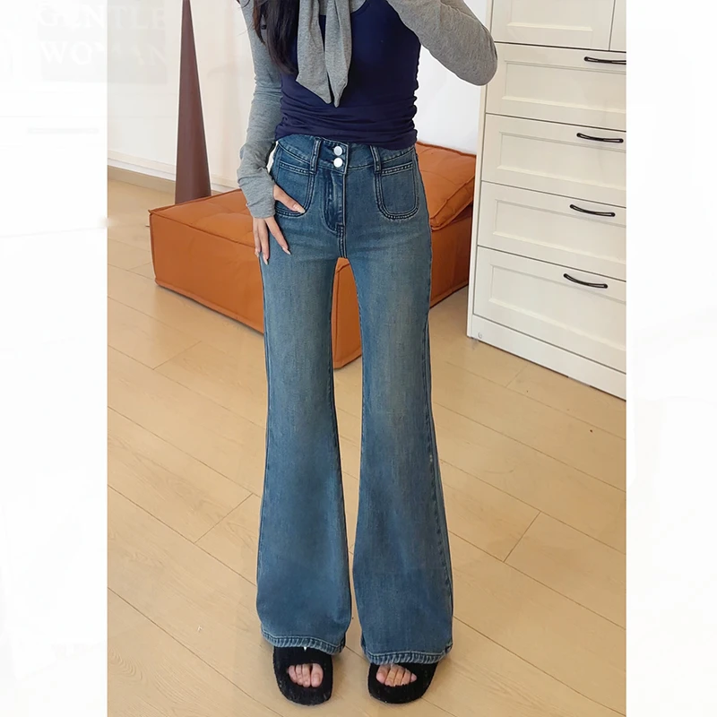 2025年春季新款修身百搭弹力高腰显瘦小个子微喇牛仔裤ZR-K76509