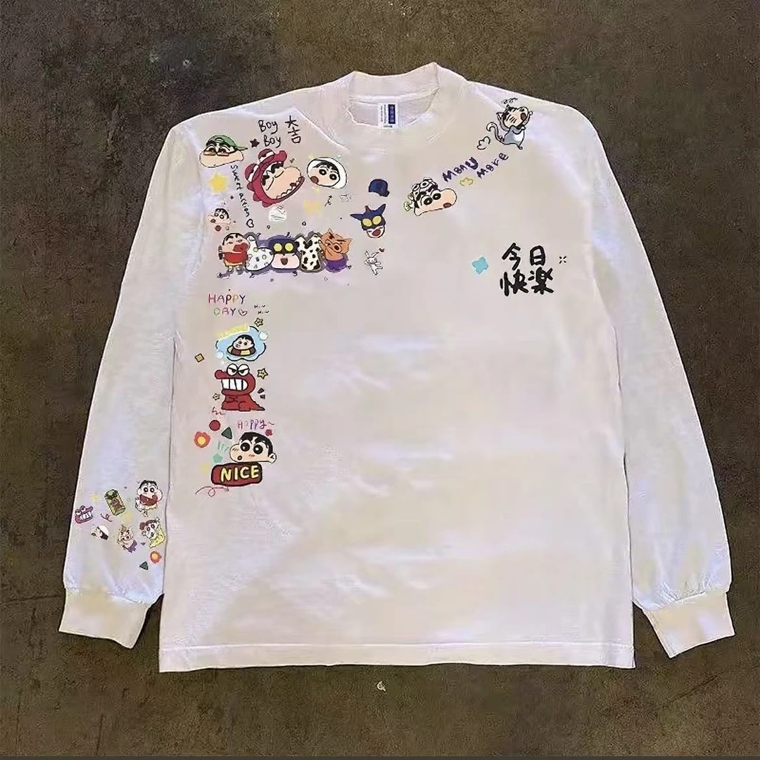 XQ-230g！重磅不透潮流简约英文趣味印花秋冬长袖百搭宽松上衣透气