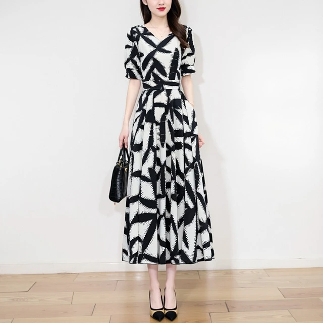 高端广州女装雪纺连衣裙夏季爆款十三行中年妈妈洋气到脚踝长裙子