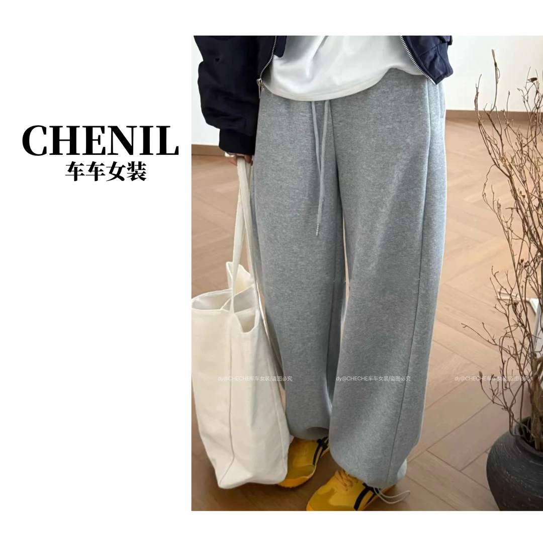 CHECHE【松弛感】主播自留韩系加绒束脚卫裤冬季新款松紧腰绒休闲裤