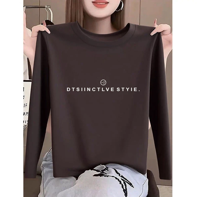 2025秋季新款时尚印花磨毛长袖T恤女显瘦洋气加厚百搭内搭上衣服