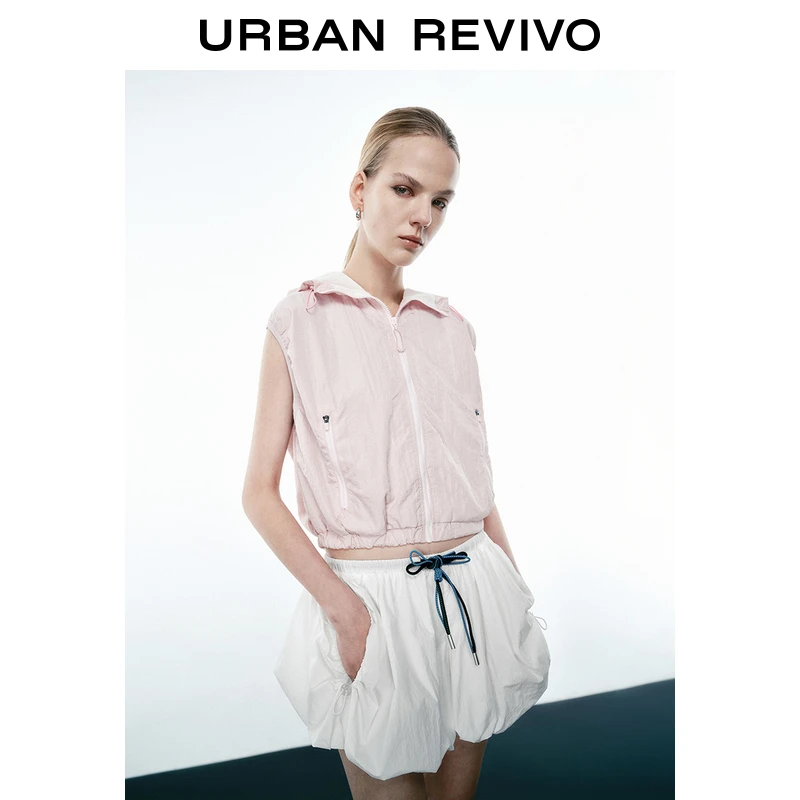 UR2025秋季新款女装休闲运动风抽绳口袋连帽外套UYV150020