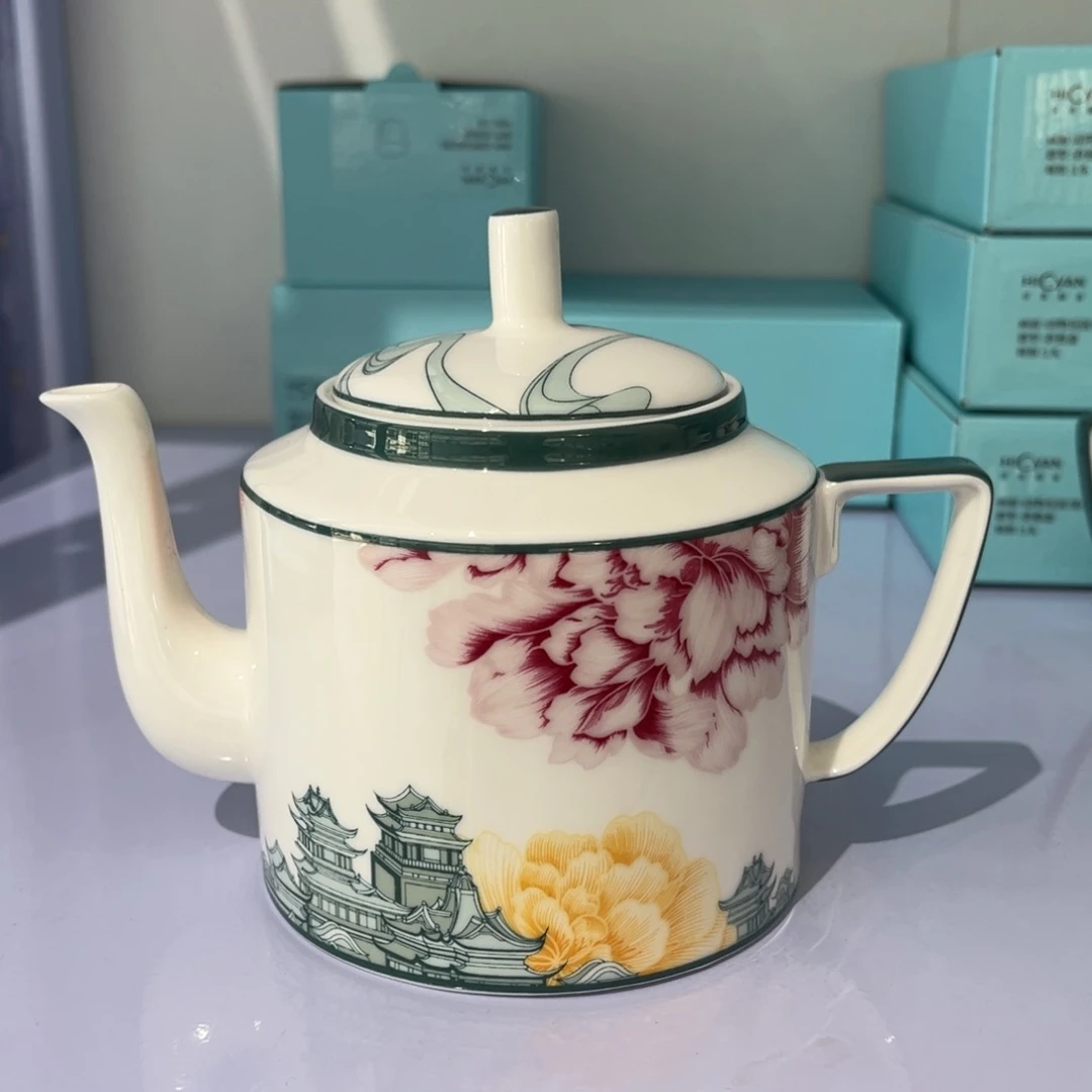 瓷片花好月圆小茶壶