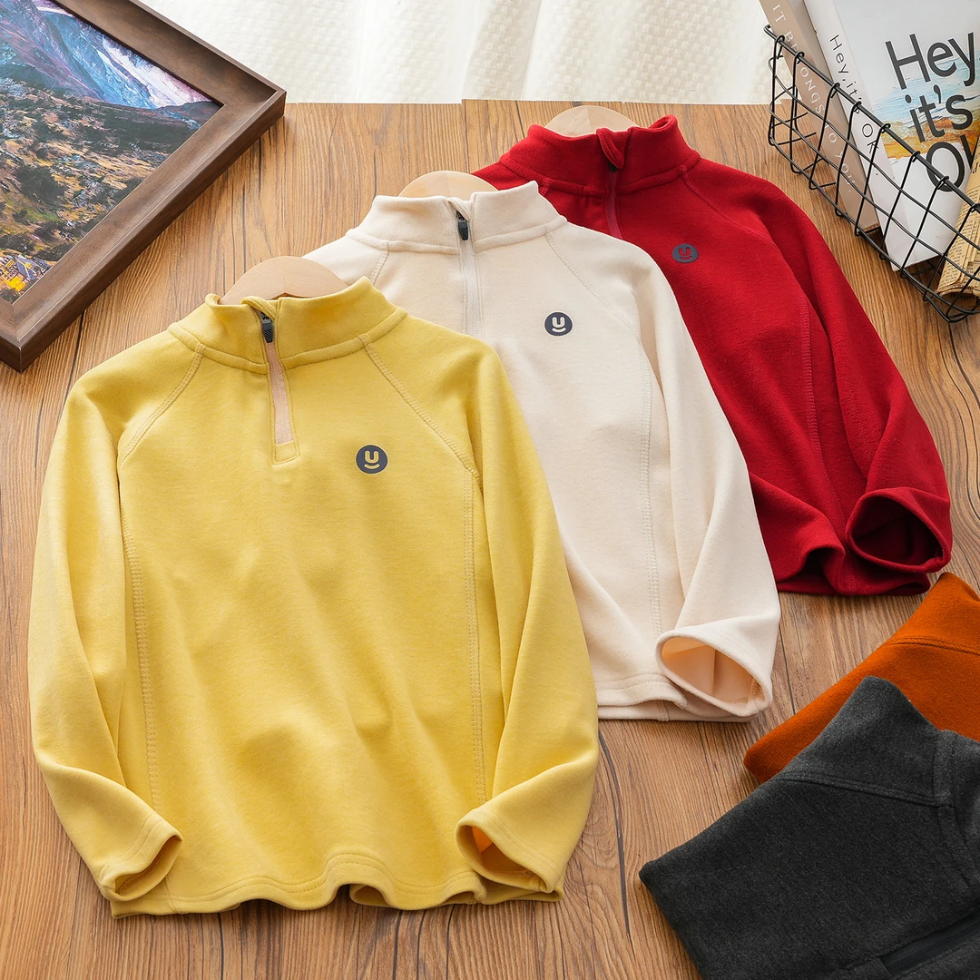 男女童中领打底衫儿童半拉链长袖t恤秋冬2024新款中大童弹力T恤