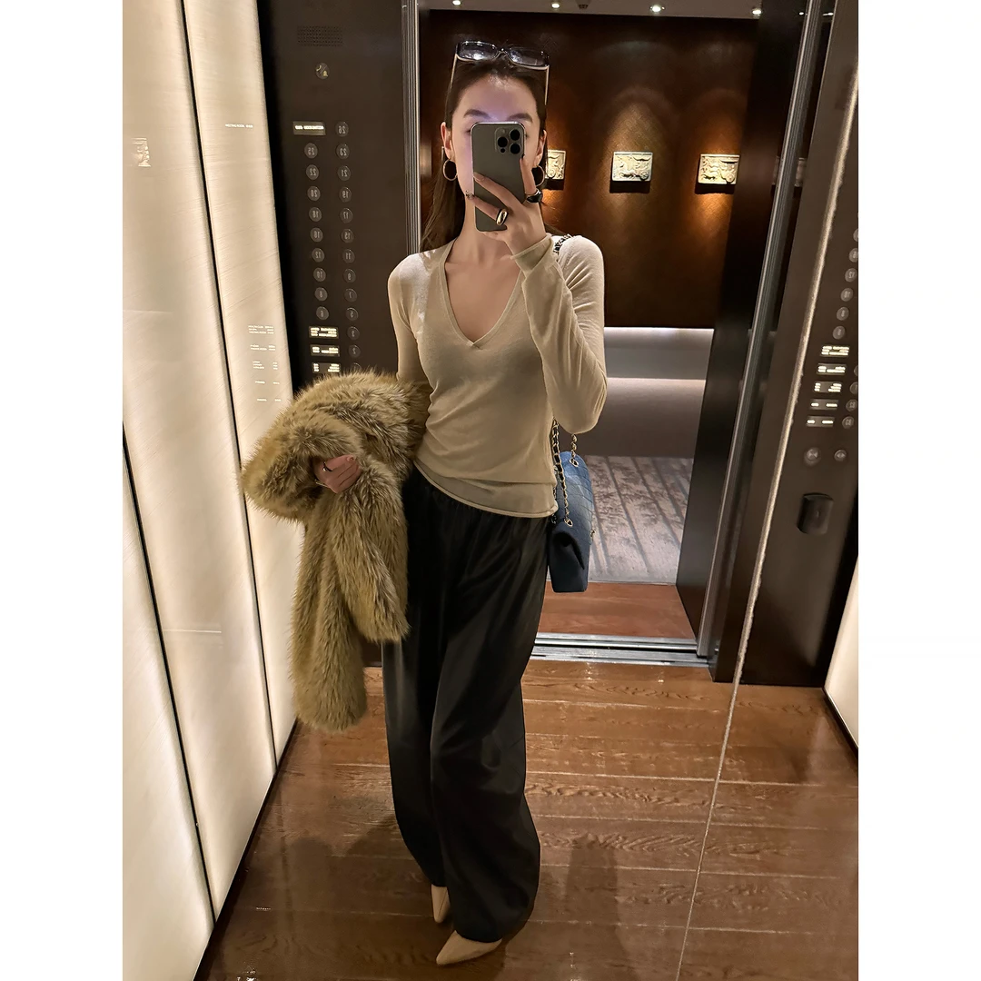 ZHAIAIAIA【皮革日记】秋冬直筒黑色通勤风时尚PU皮裤K37374GK53