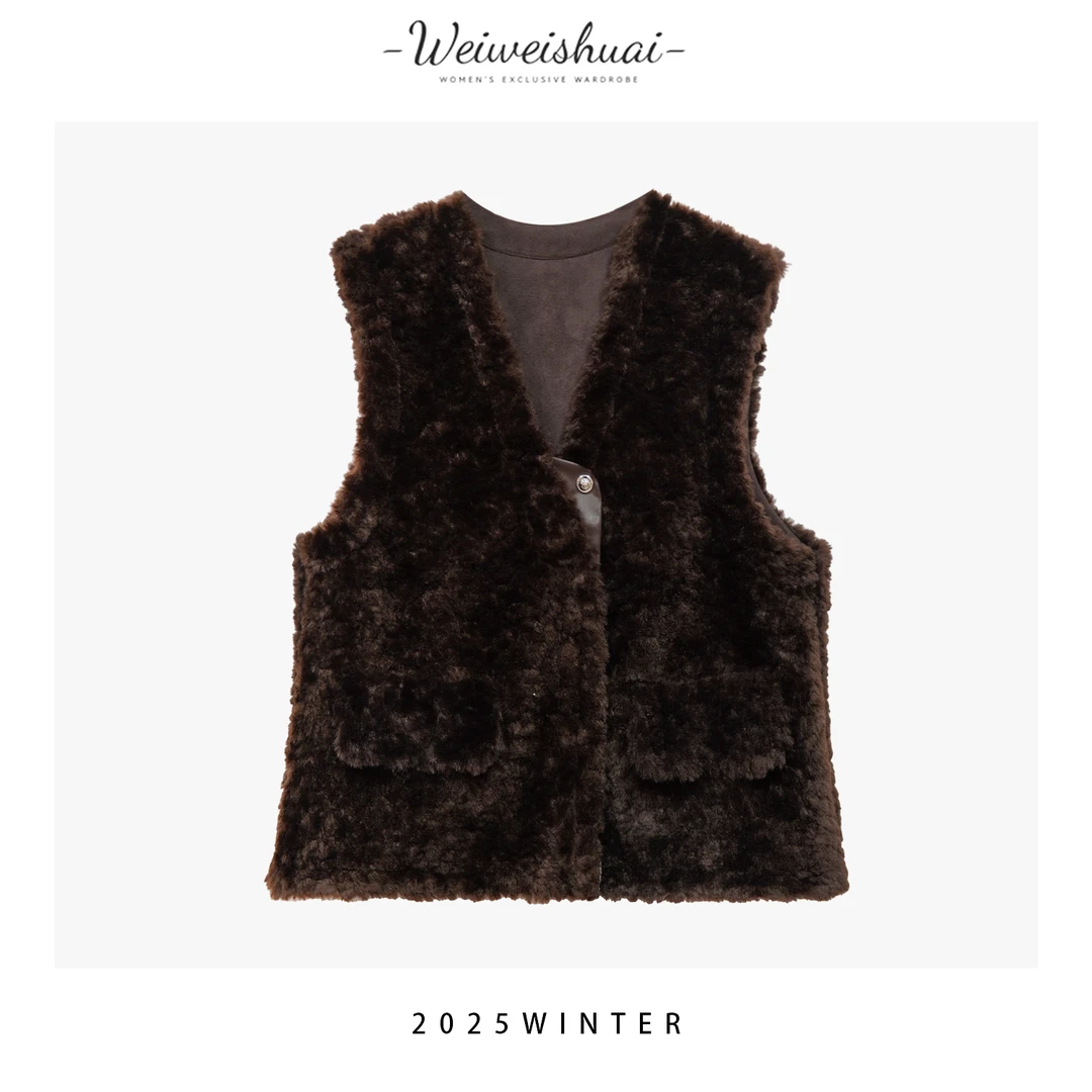 【广州微姐】秋冬时尚气质百搭女士毛绒毛马甲无袖休闲马甲5811