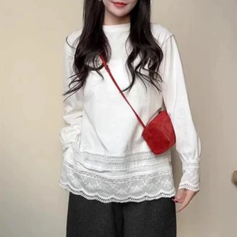 设计感百搭T恤女春季2025新款气质白色显瘦拼接长袖洋气减龄上衣