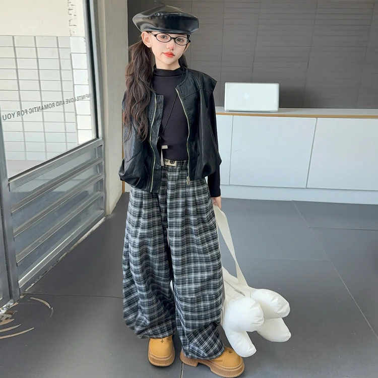 中大童常规款女友风套装春秋外穿洋气格子时尚秋季
