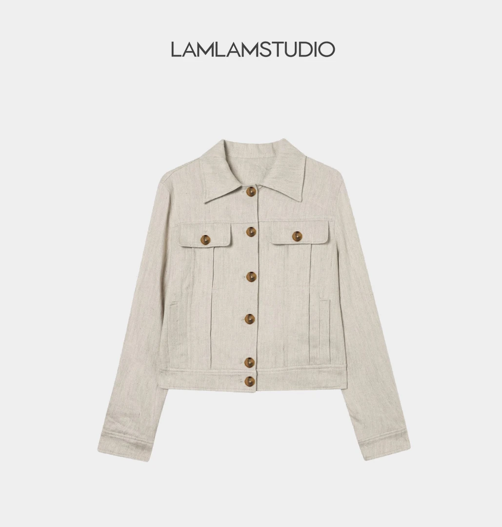 “浅素调性”100亚麻短外套春季简约翻领春季 张一琳 L252174W
