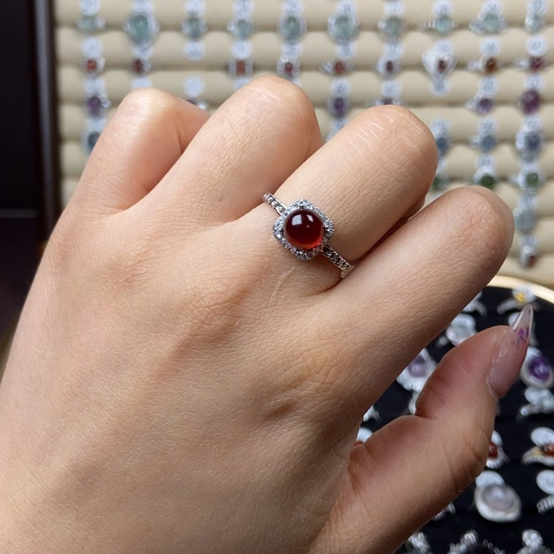 石榴石戒指银S925镶嵌夏**梦