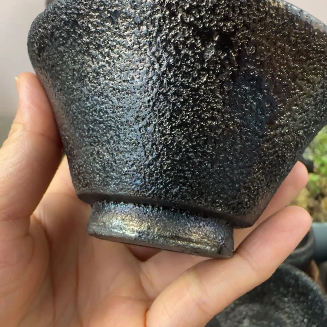 荥经黑砂窑变主人杯不退换荥经砂器全彩斗笠微瑕不退