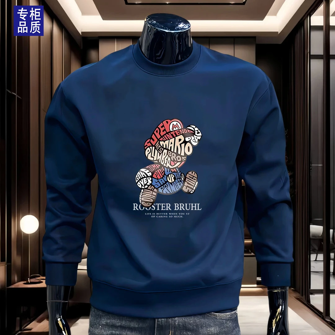 公鸡男士美式高街印花卡通基础圆领卫衣春秋冬季新款宽松休闲上衣