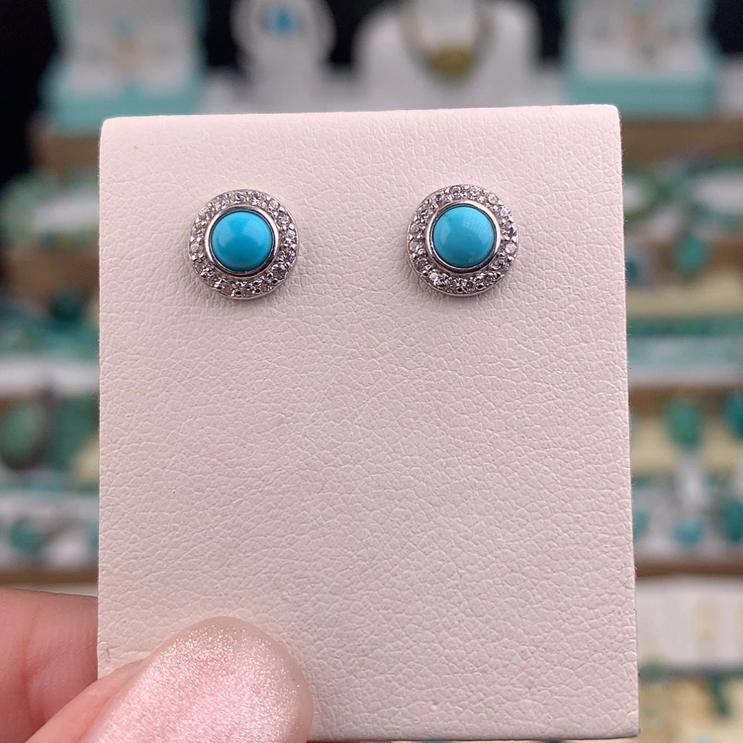 绿松石银S925镶嵌耳饰