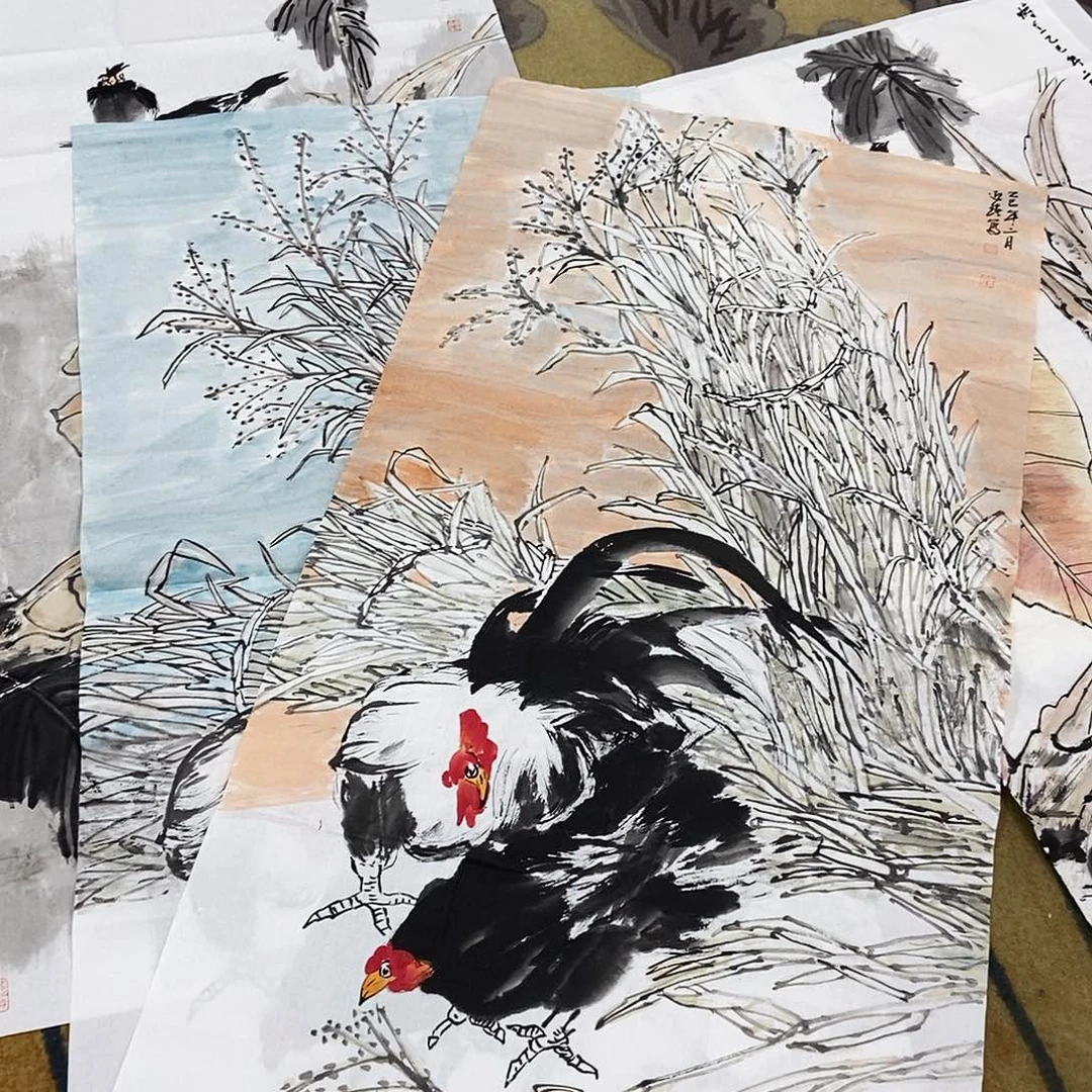 国画微****立车迎春手绘作品欣赏70.140