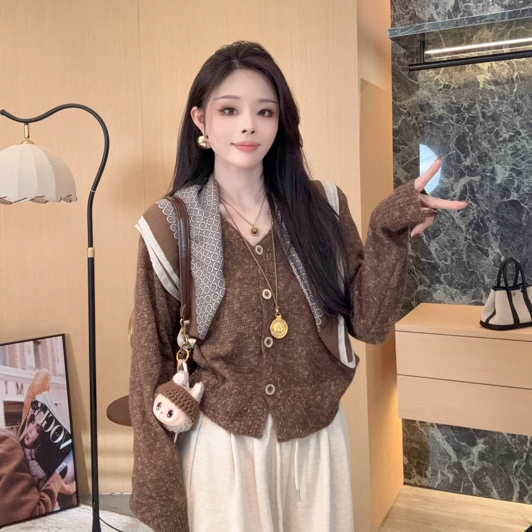 【晓溪服饰】修身型V领长袖针织薄款法式百搭毛针织衫6553