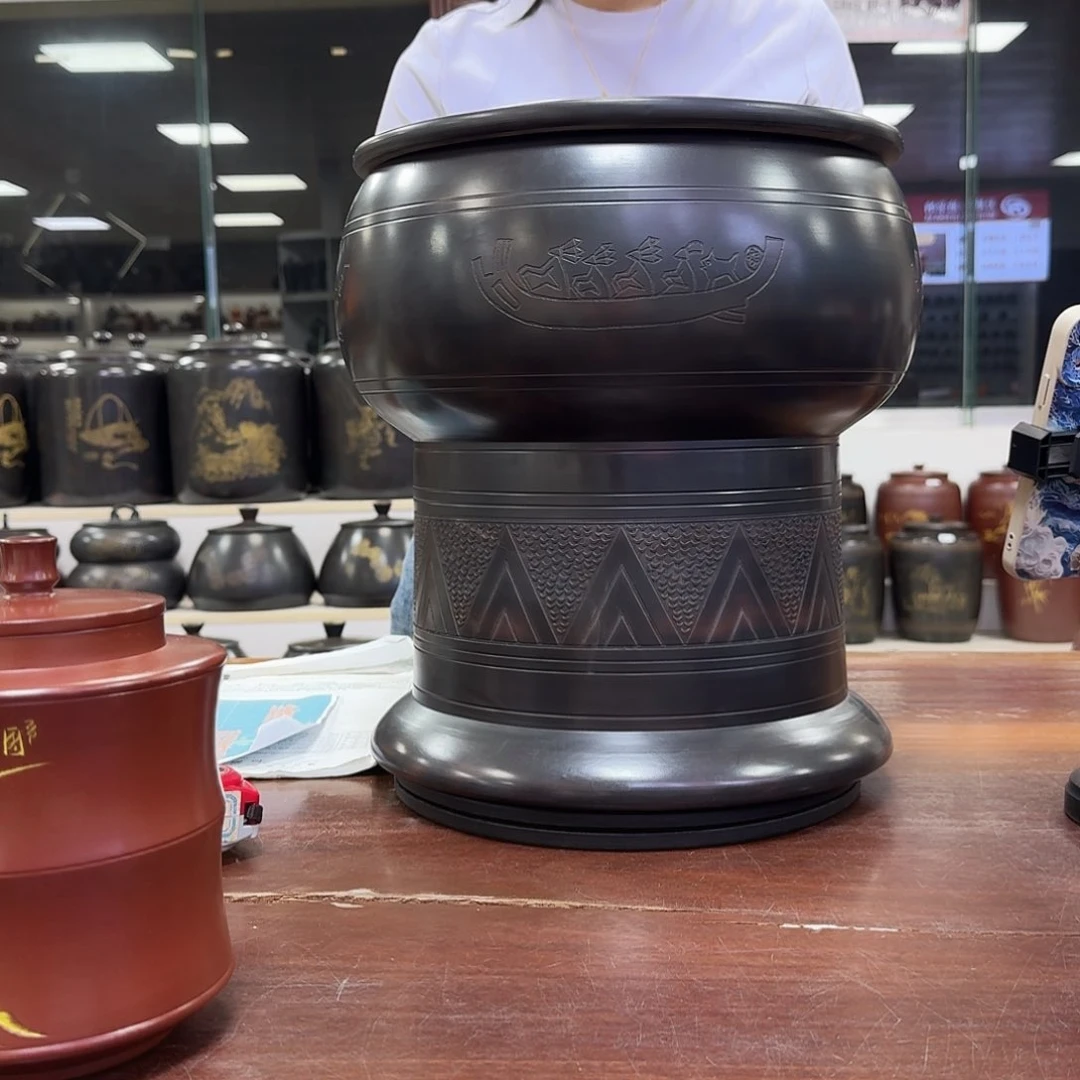 罐钦州坭兴陶10斤手工铜鼓罐*2