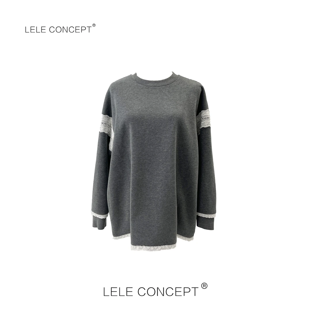 LELE CONCEPT丨轻奢高级百搭蕾丝边卫衣TX043