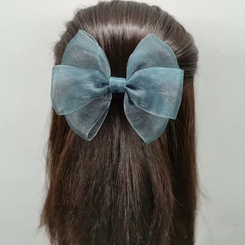蝴蝶结绢花布艺顶夹后脑勺发夹气质马尾甜美发饰头饰发卡弹簧夹