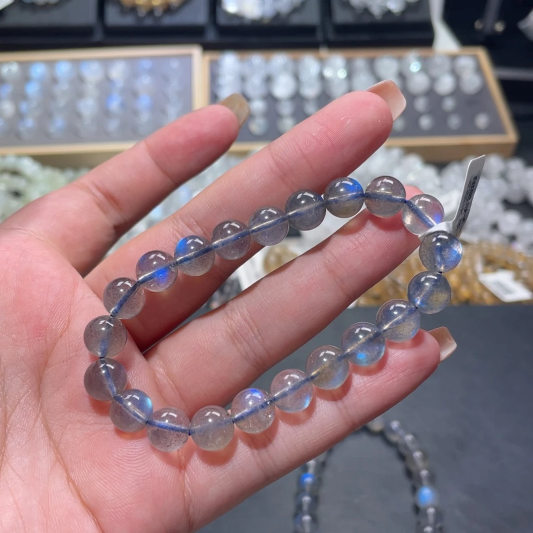 白****未镶嵌手链长石灰月光蓝光手链8.8mm
