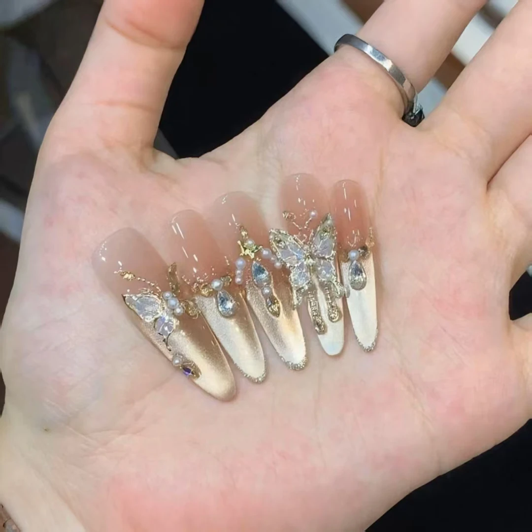 【流莹金秋】纯手工闪亮猫眼菱格纯手工穿戴甲显白气质高级美甲