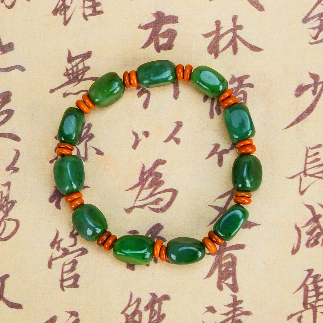 SC-266 天然和田玉碧玉随型手串 珠径12-14mm之间