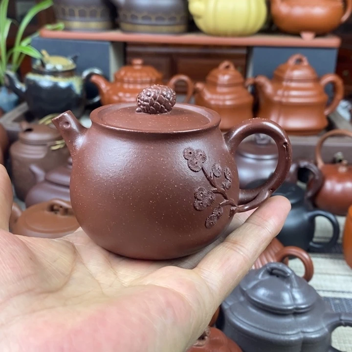 紫砂茶壶松果160cc原矿紫玉金砂特价