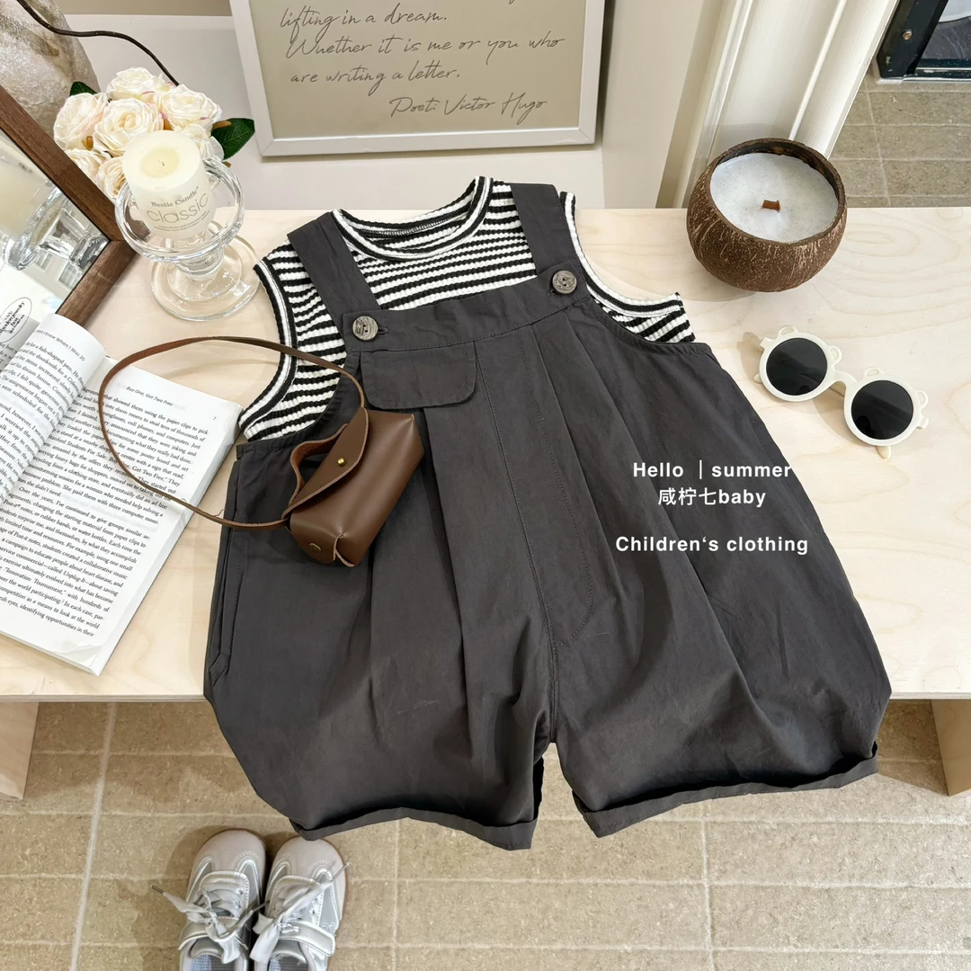 现【咸柠七】女童背带短裤套装2025夏季新款韩版洋气儿童背心两件套
