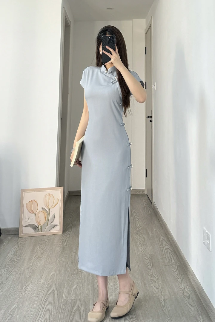 [拾忆]苏禾旗袍春夏新款单层改良款长度约120