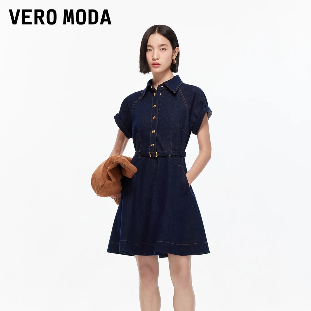 Vero Moda连衣裙含棉翻领收腰牛仔A字裙时尚气质洋气325342016