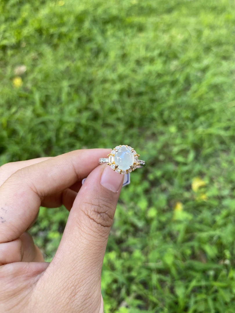 天然缅甸翡翠A货925银镶嵌戒指