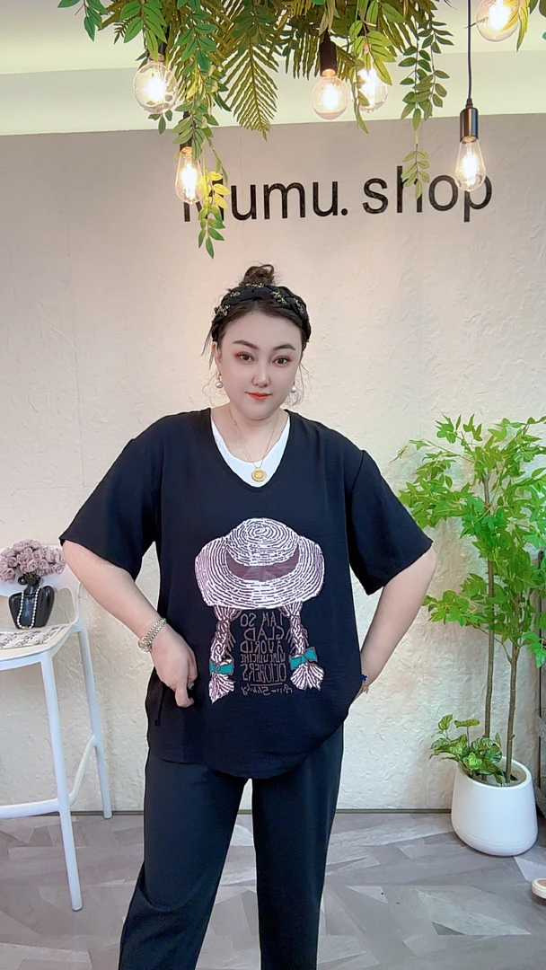 个性卡通印花百搭休闲风法式短袖拼接T恤减龄圆领女士