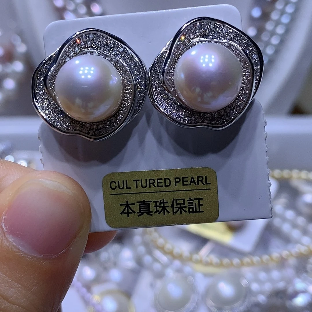 银S925镶嵌淡水珍珠耳钉