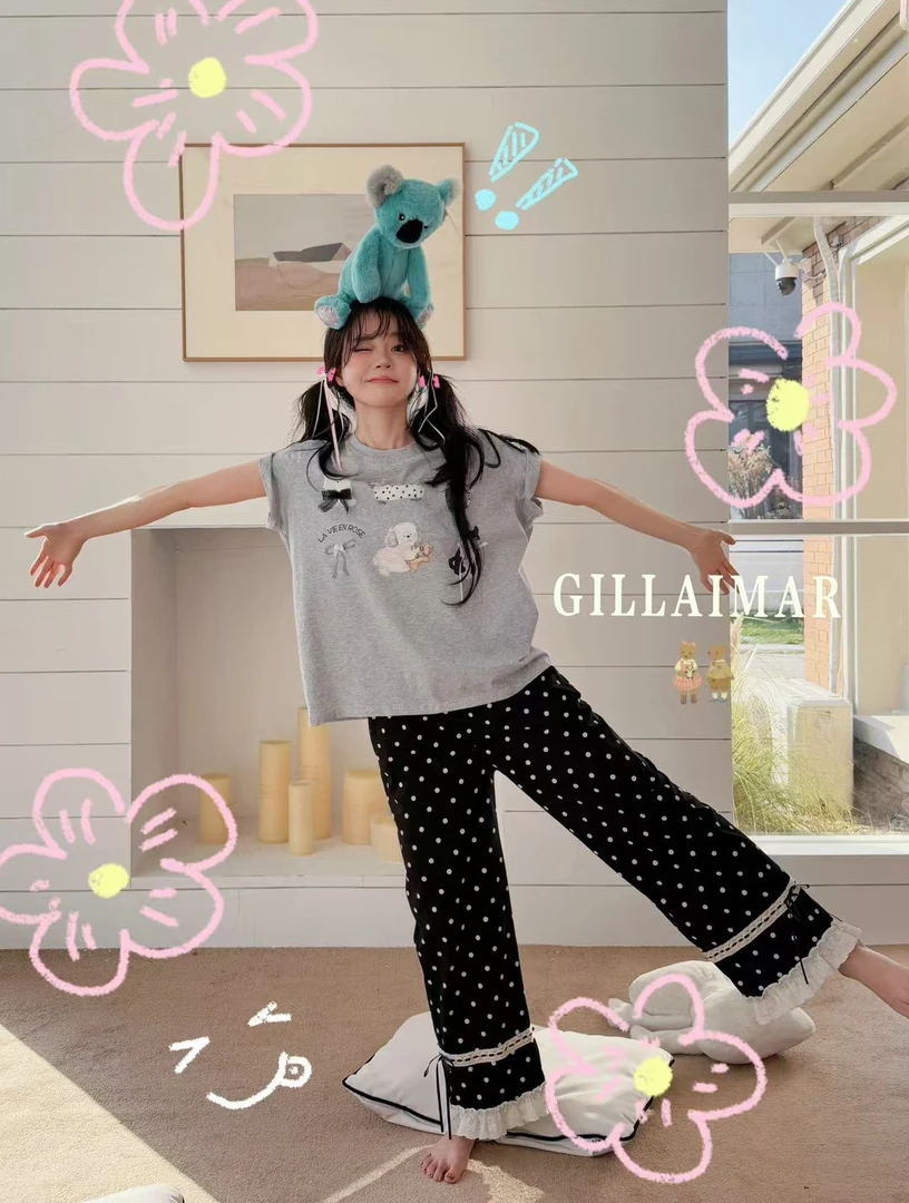 小熊家 新款甜美蕾丝花边蝴蝶结宠物小狗睡衣 家居服套装7867