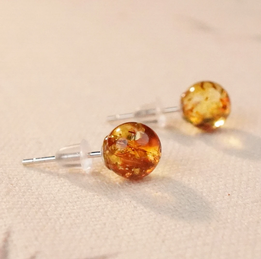 【亿景珠宝】7+天然俄罗斯花珀耳钉气质款百搭复古经典JD0F045008