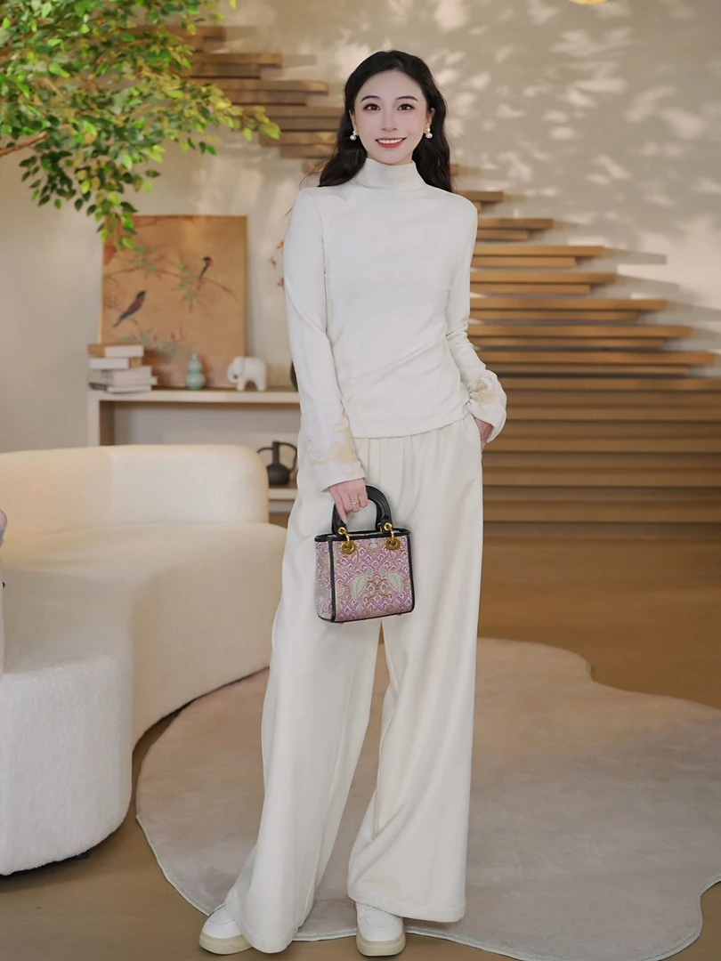 锦丝院【奶油】新款时尚百搭高腰舒适新中式轻奢裤子KZC67180298