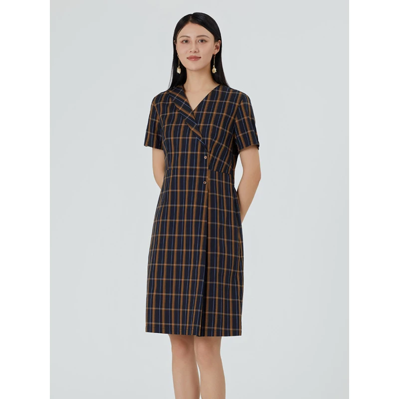 FEIZI夏季新款复古格纹连衣裙F3B466