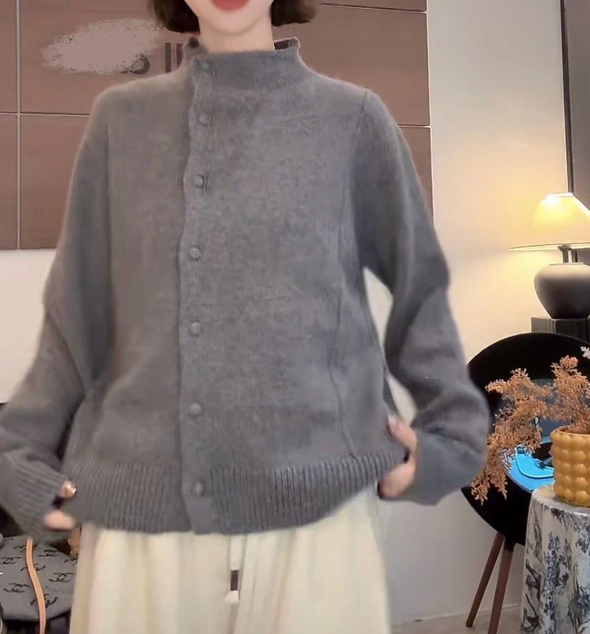 2025秋冬新款纯色立领针织毛衣针织衫纯色休闲百搭高级感上衣