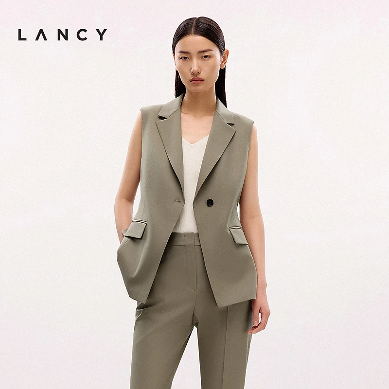 LANCY/朗姿2025夏新款高级气质通勤职业无袖羊毛西装马甲时尚外套