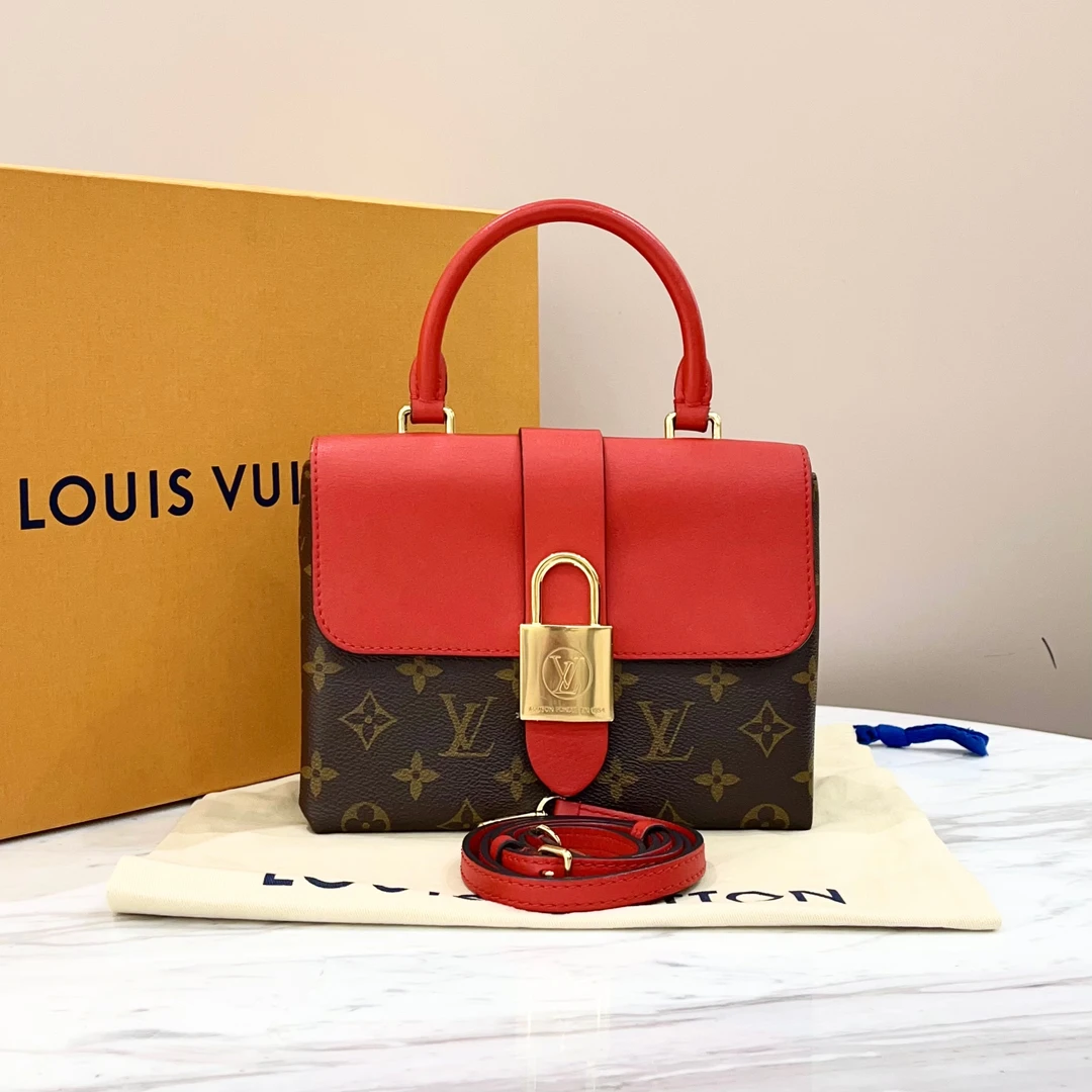 99新 LouisVuitton/路易威登 98新 老花拼红锁头包 尺寸约20*15